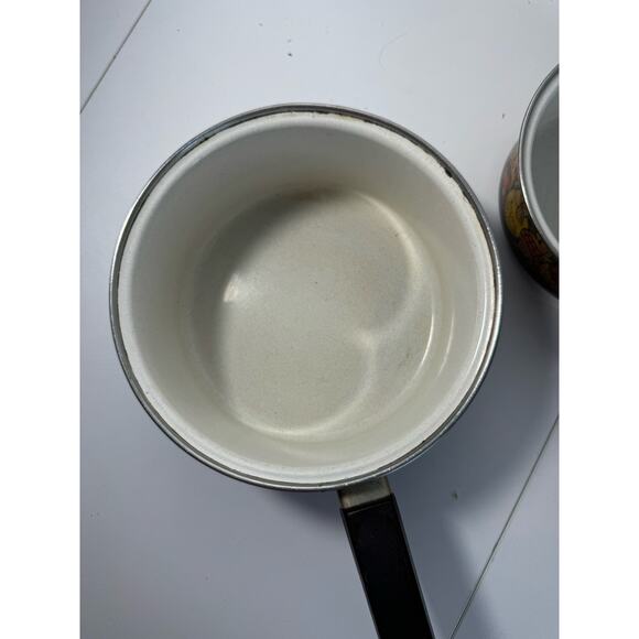 MCM 7o's Retro MUSHROOM & FRUIT Brown Orange Yellow Set of 2 Saucepans r1 - Picture 6 of 7